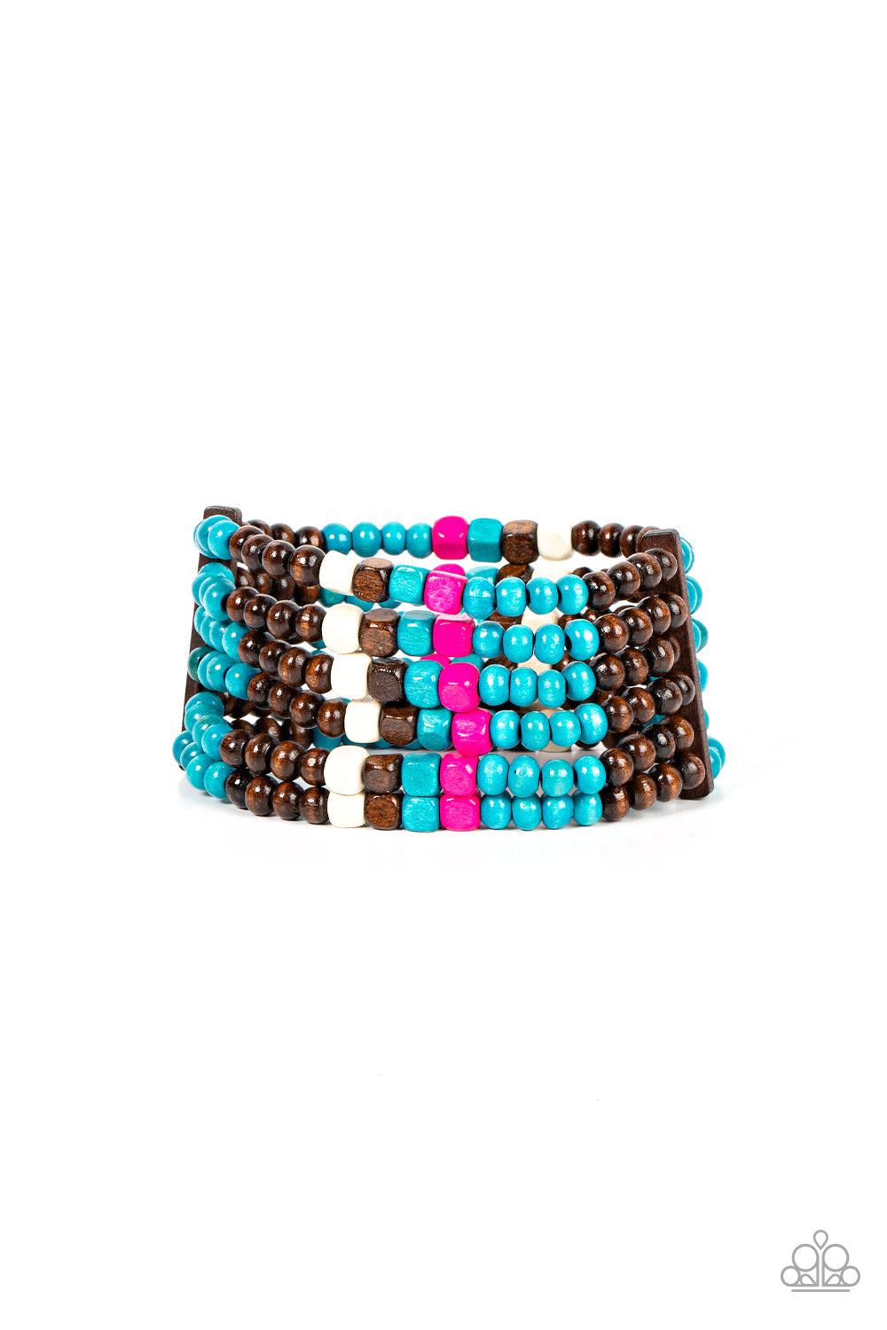 Dive into Maldives Turquoise Blue Wood Bracelet - Paparazzi Accessories- lightbox - CarasShop.com - $5 Jewelry by Cara Jewels