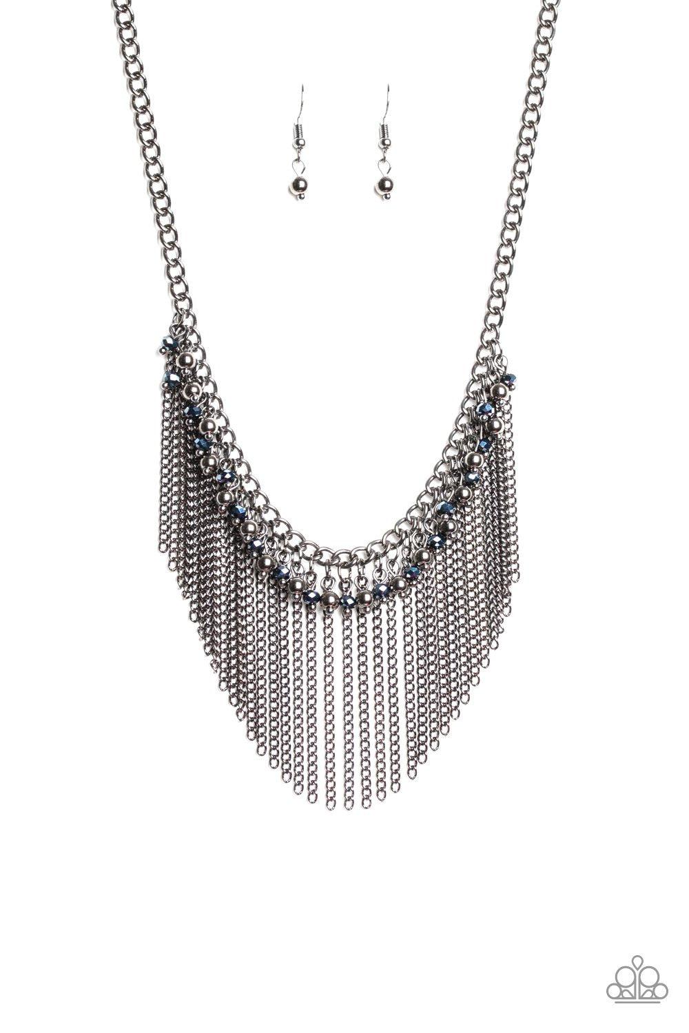 Divinely Diva Blue and Gunmetal Necklace - Paparazzi Accessories - lightbox -CarasShop.com - $5 Jewelry by Cara Jewels