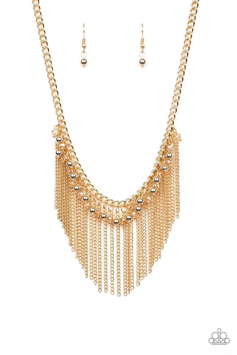 Divinely Diva Gold Fringe Necklace - Paparazzi Accessories - lightbox -CarasShop.com - $5 Jewelry by Cara Jewels