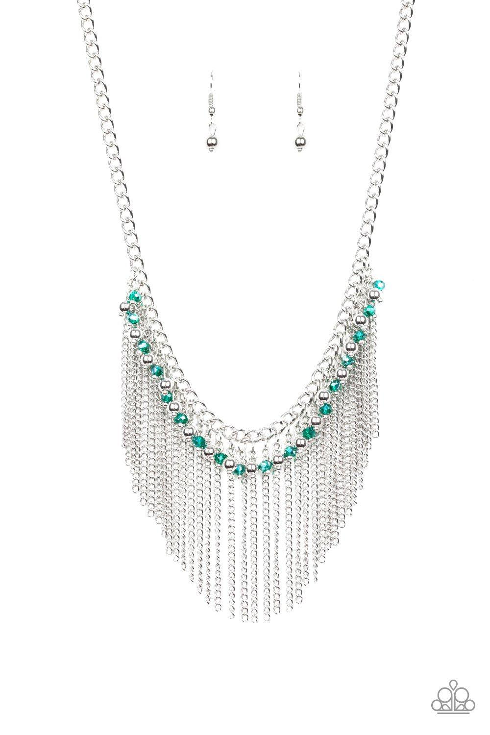 Divinely Diva Green and Silver Necklace - Paparazzi Accessories - lightbox -CarasShop.com - $5 Jewelry by Cara Jewels