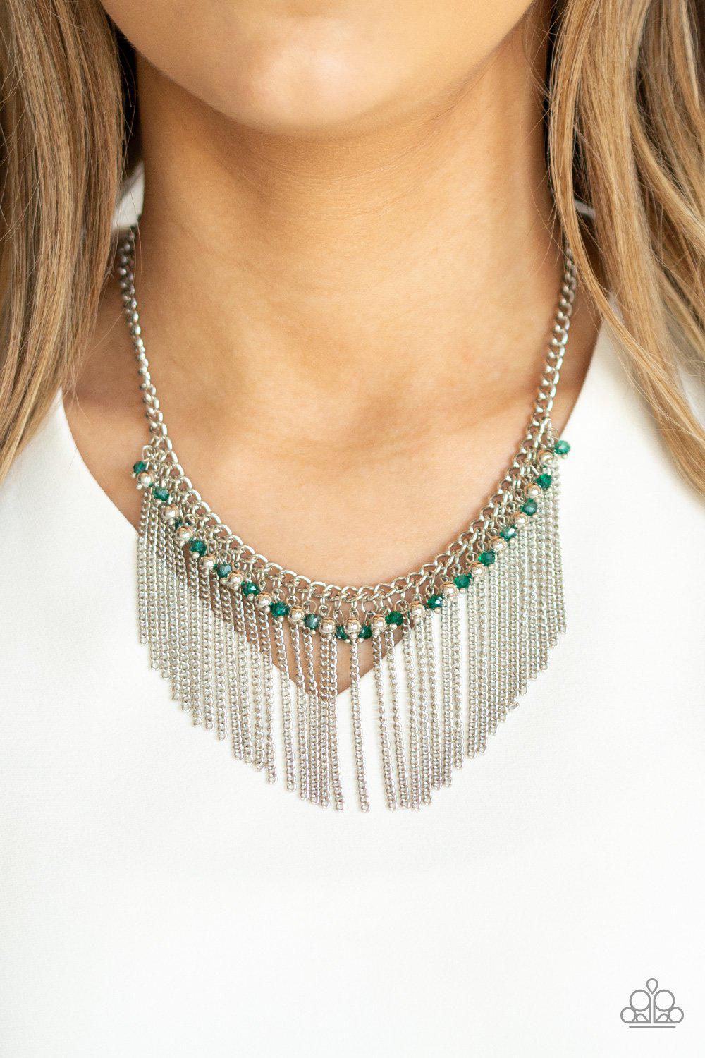 Divinely Diva Green and Silver Necklace - Paparazzi Accessories - model -CarasShop.com - $5 Jewelry by Cara Jewels