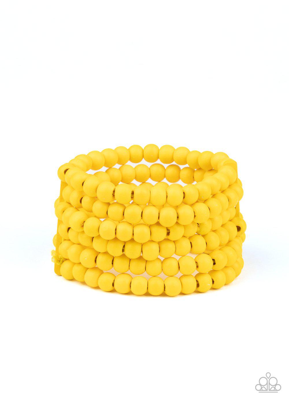 Diving in Maldives Yellow Wood Bracelet - Paparazzi Accessories-CarasShop.com - $5 Jewelry by Cara Jewels