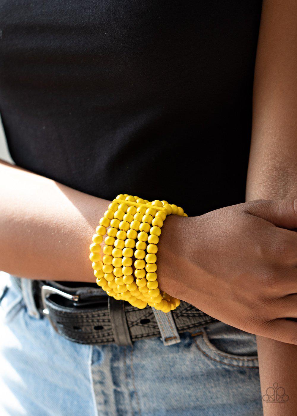 Diving in Maldives Yellow Wood Bracelet - Paparazzi Accessories-CarasShop.com - $5 Jewelry by Cara Jewels