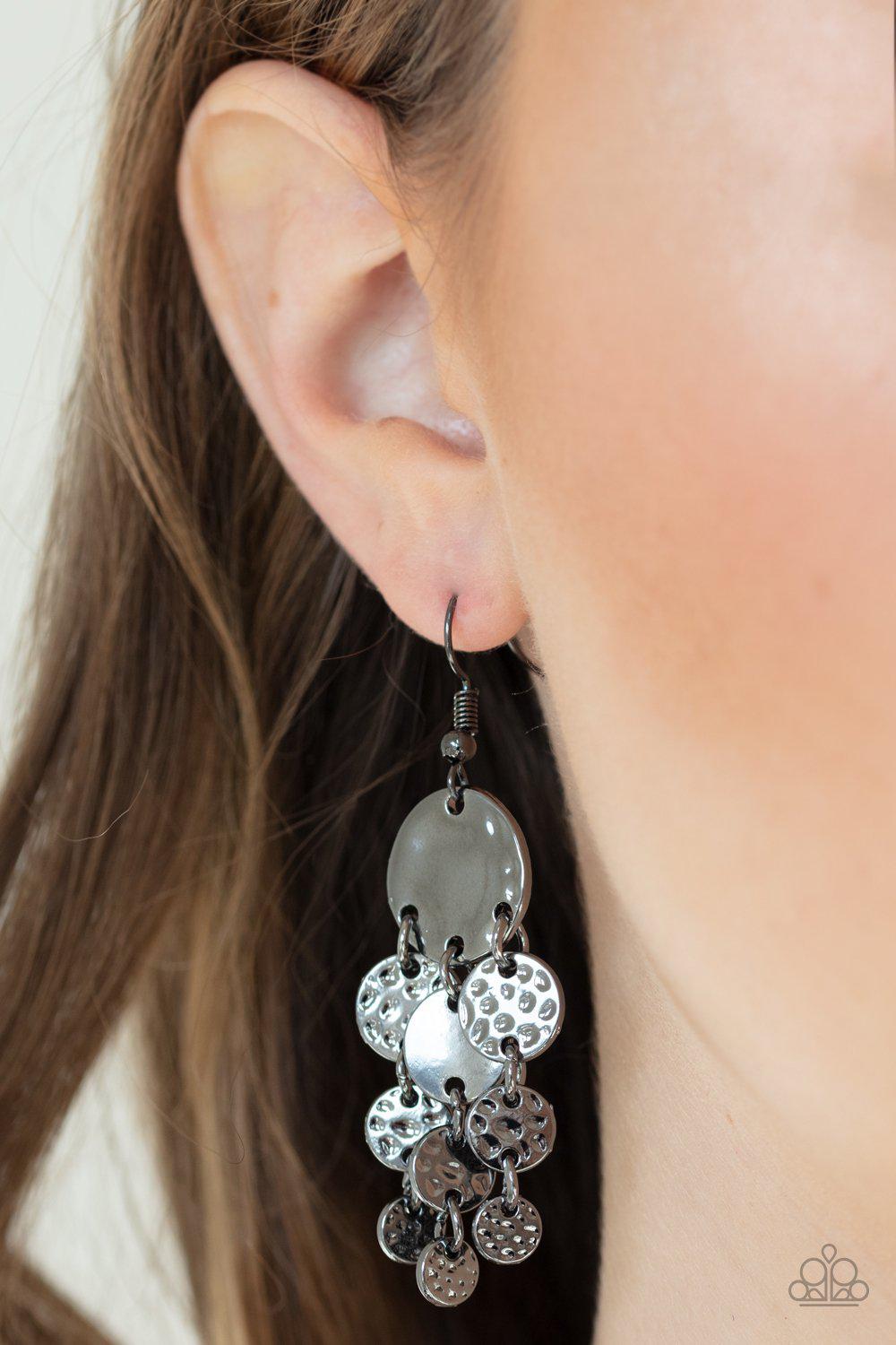 Do Chime In Gunmetal Black Earrings - Paparazzi Accessories - model -CarasShop.com - $5 Jewelry by Cara Jewels