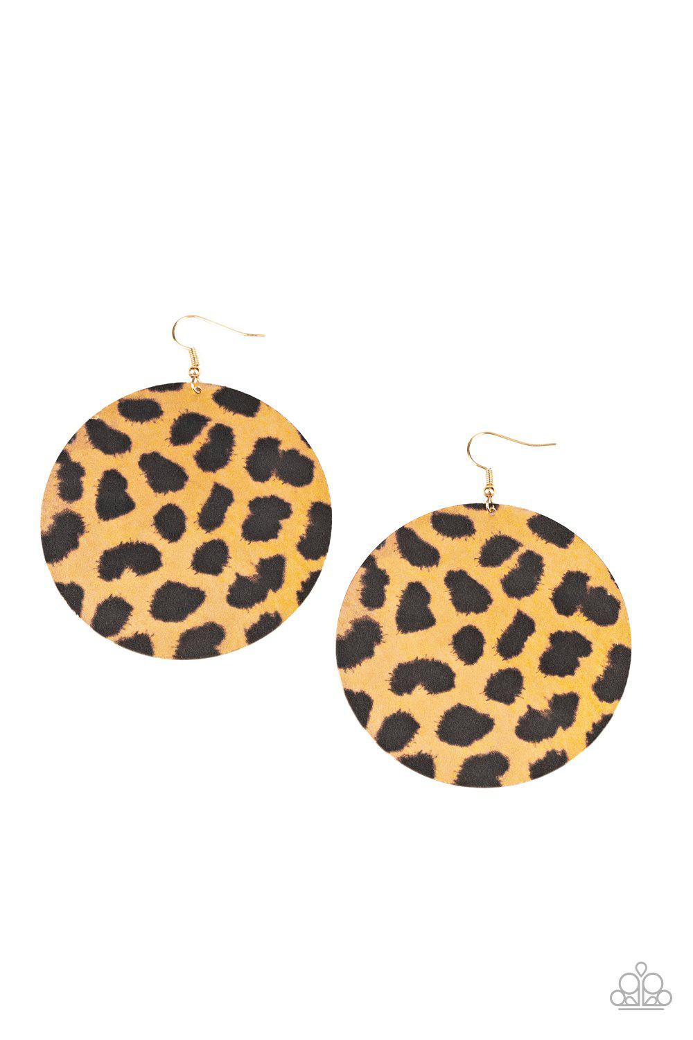 Doing GRR-eat Brown and Gold Animal Print Earrings - Paparazzi Accessories-CarasShop.com - $5 Jewelry by Cara Jewels