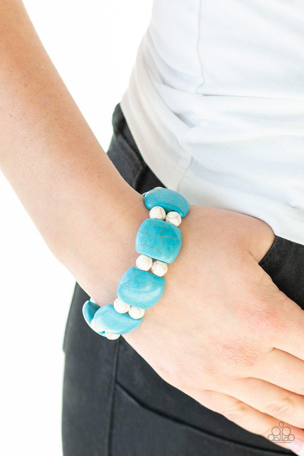 Don&#39;t Be So Nomadic Turquoise Blue and White Stone Bracelet - Paparazzi Accessories-CarasShop.com - $5 Jewelry by Cara Jewels