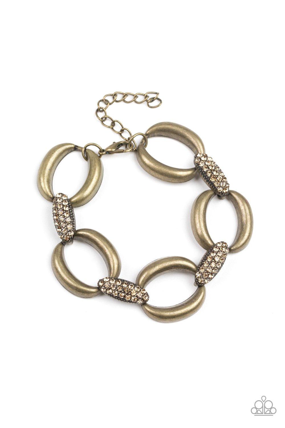 Don&#39;t Forget Who&#39;s Boss Brass and Rhinestone Chain Link Bracelet - Paparazzi Accessories-CarasShop.com - $5 Jewelry by Cara Jewels