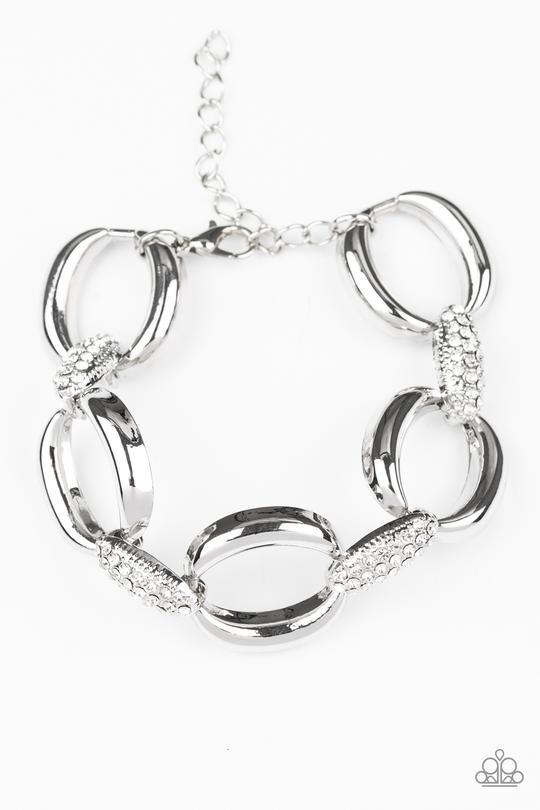 Don&#39;t Forget Who&#39;s Boss Silver and White Rhinestone Chain Link Bracelet - Paparazzi Accessories-CarasShop.com - $5 Jewelry by Cara Jewels