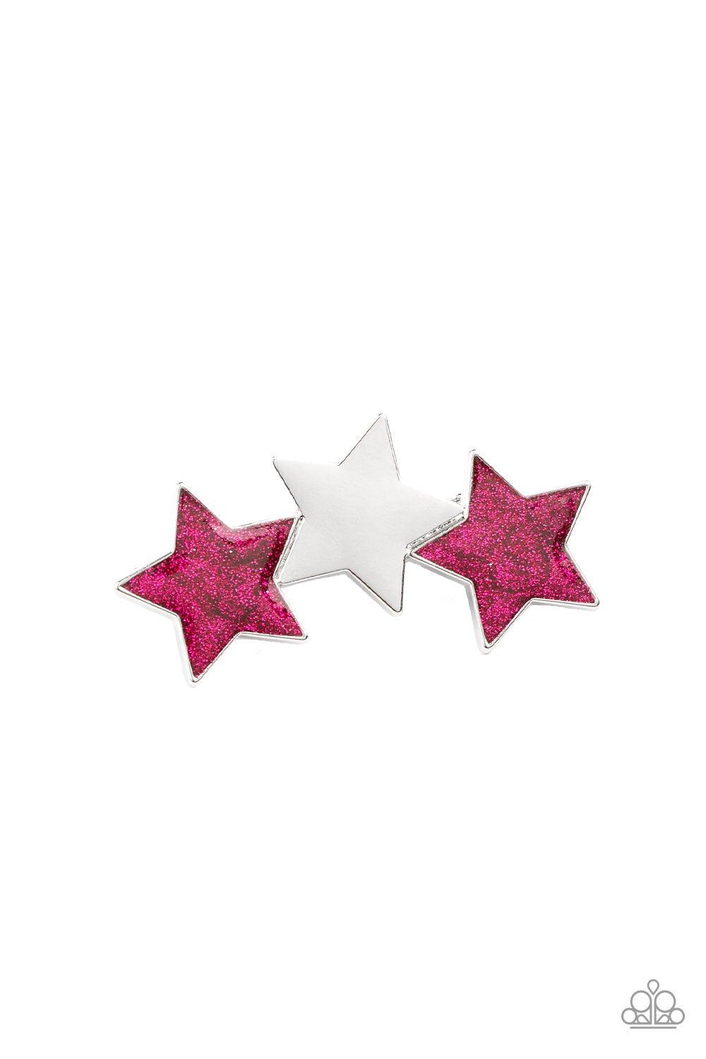 Don't Get Me STAR-ted! Pink Glitter Hair Clip - Paparazzi Accessories-CarasShop.com - $5 Jewelry by Cara Jewels