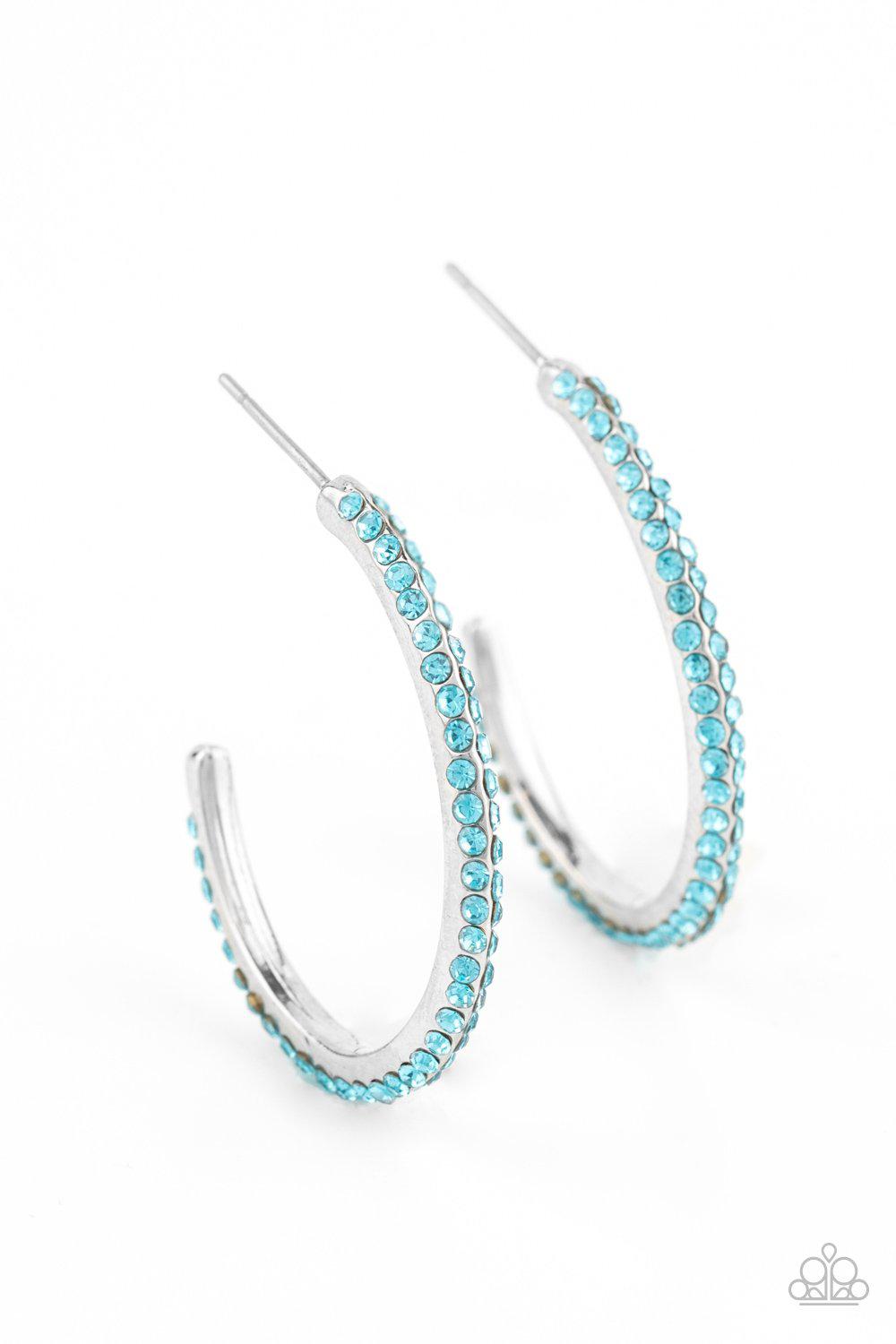 Don&#39;t Think Twice Blue Rhinestone Hoop Earrings - Paparazzi Accessories - lightbox -CarasShop.com - $5 Jewelry by Cara Jewels