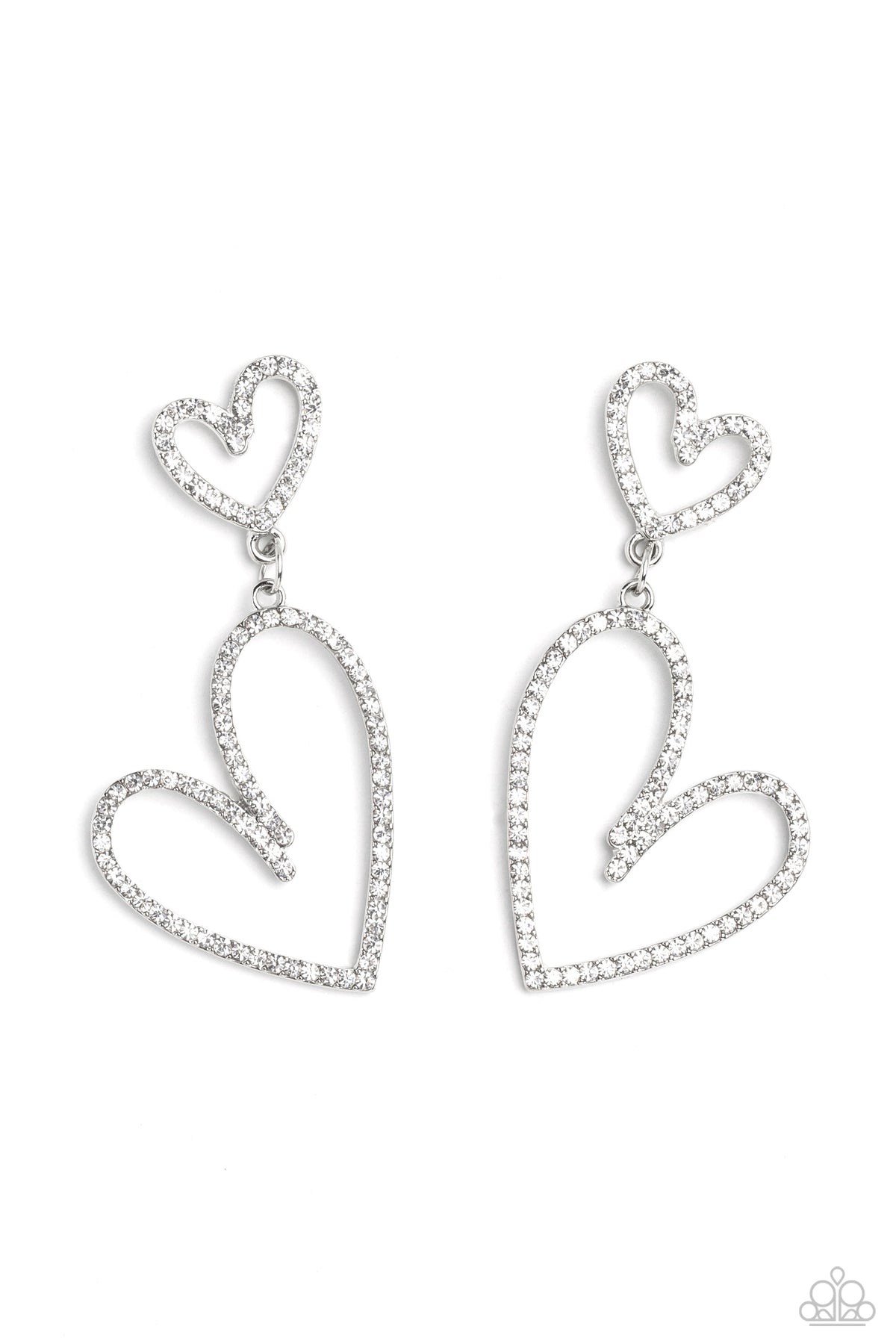 Doting Duo White Rhinestone Heart Earrings - Paparazzi Accessories- lightbox - CarasShop.com - $5 Jewelry by Cara Jewels