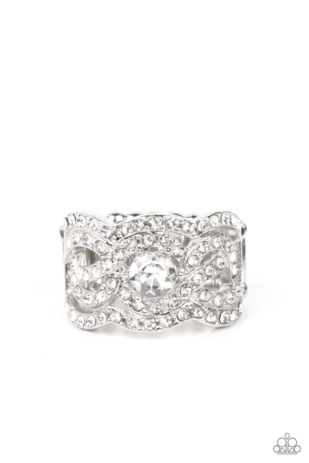 Doting on Dazzle White Rhinestone Ring - Paparazzi Accessories- lightbox - CarasShop.com - $5 Jewelry by Cara Jewels