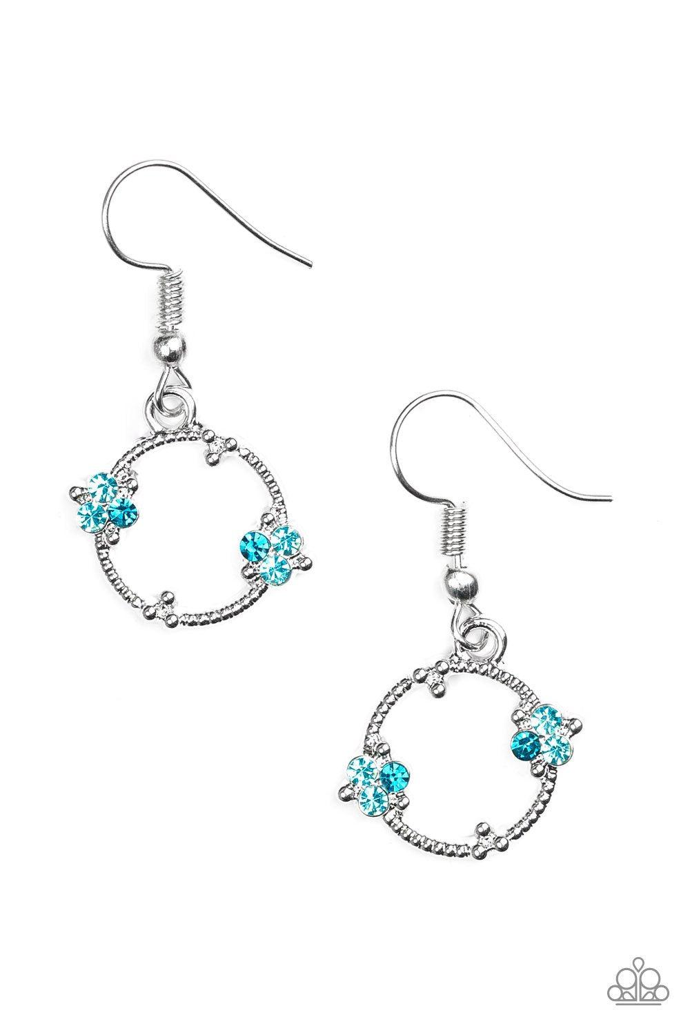 Double The Bubble Silver and Blue Gem Earrings - Paparazzi Accessories-CarasShop.com - $5 Jewelry by Cara Jewels