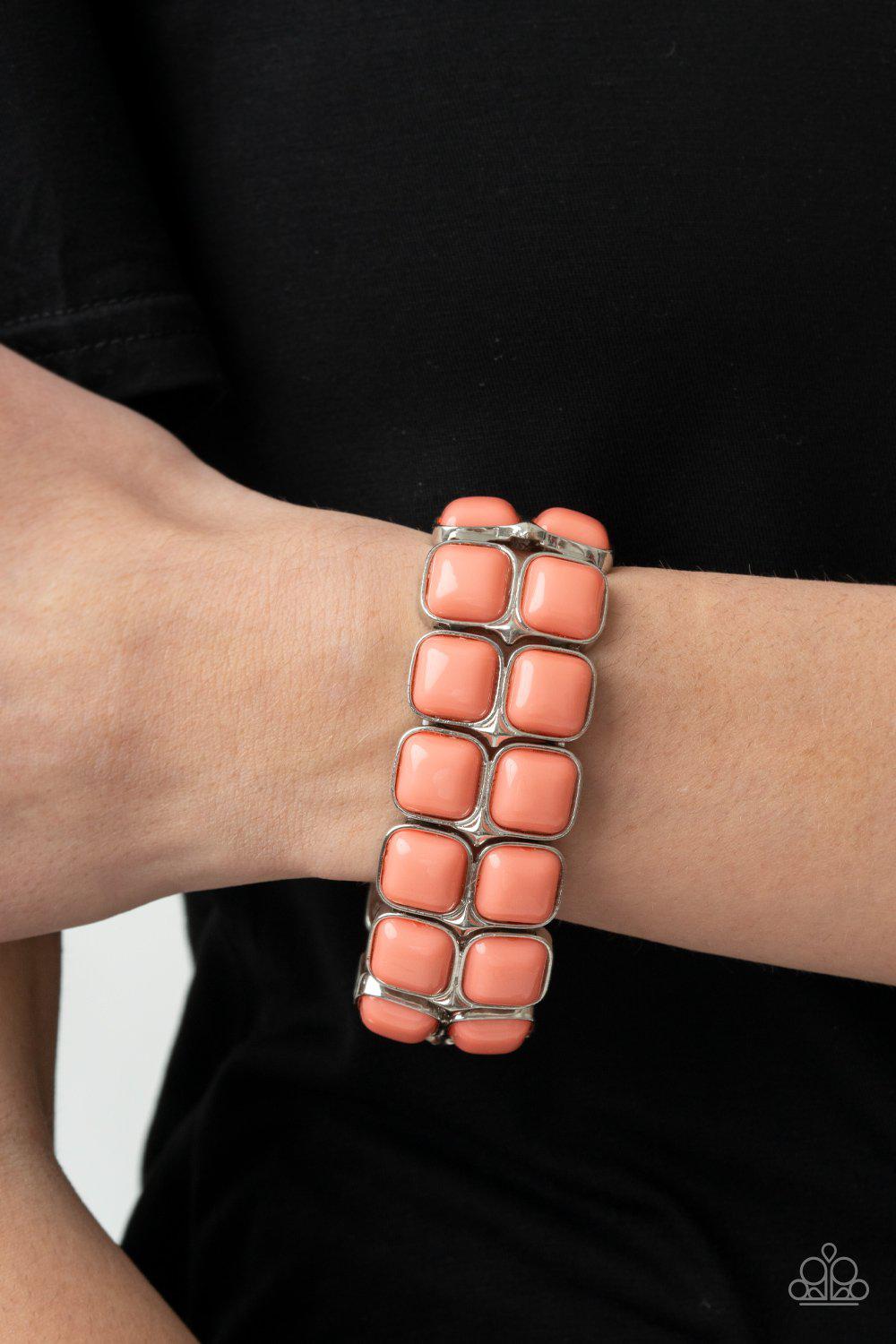 Double The DIVA-ttitude Coral Orange Bracelet - Paparazzi Accessories Spring Exclusive- model - CarasShop.com - $5 Jewelry by Cara Jewels