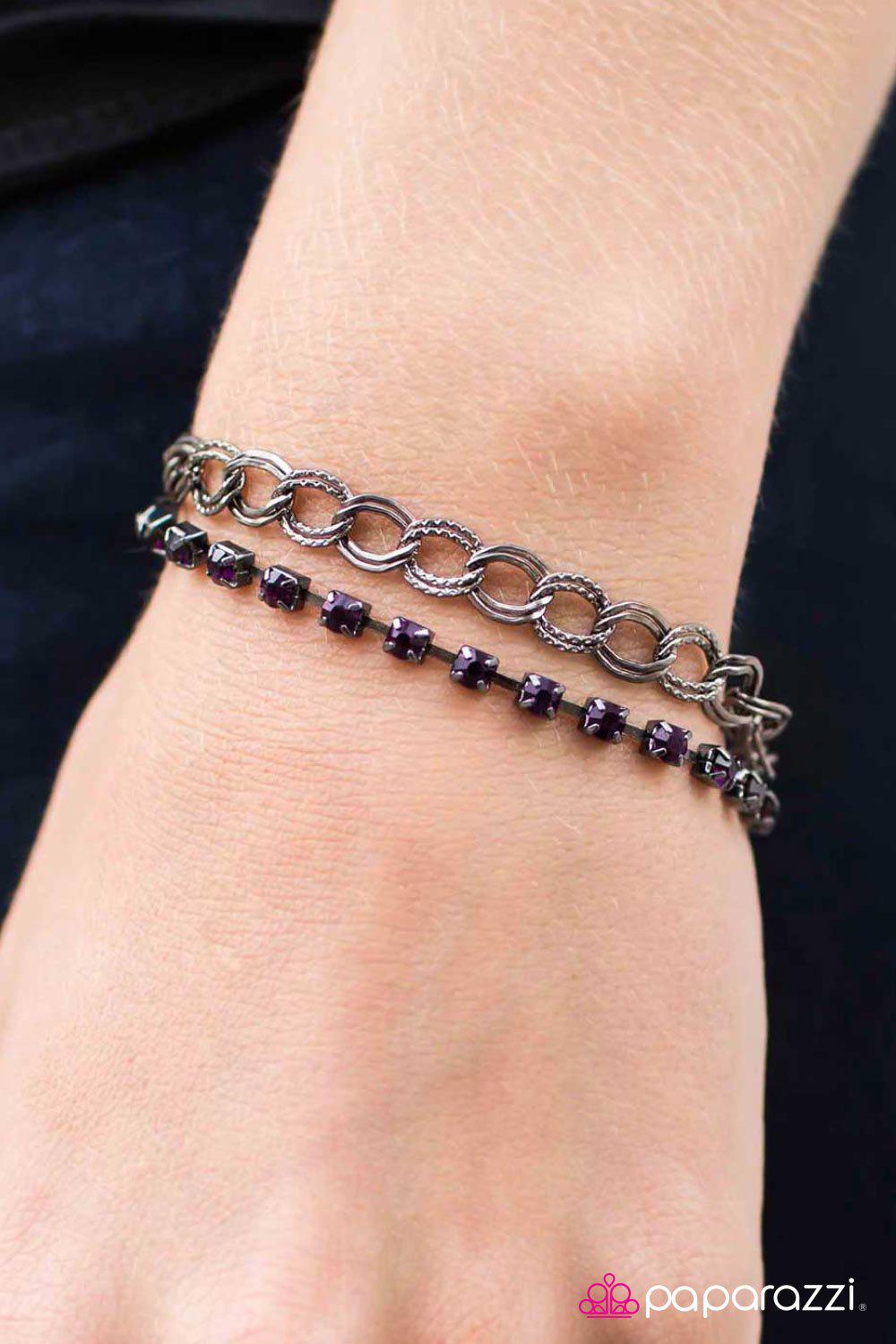 Double Time Purple Gem and Gunmetal Chain Bracelet - Paparazzi Accessories-CarasShop.com - $5 Jewelry by Cara Jewels