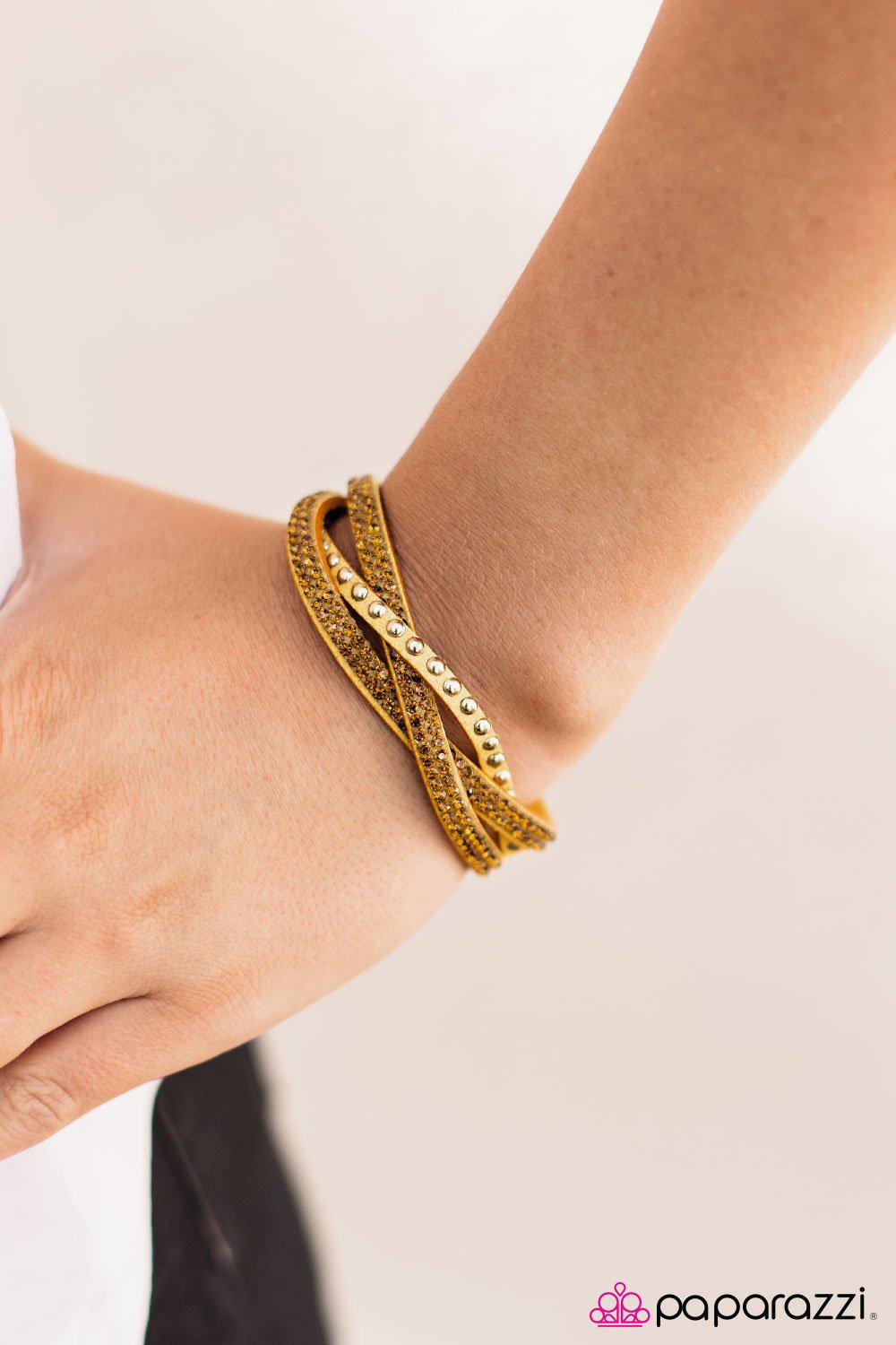 Down For The Count Yellow Braided Urban Wrap Snap Bracelet - Paparazzi Accessories-CarasShop.com - $5 Jewelry by Cara Jewels