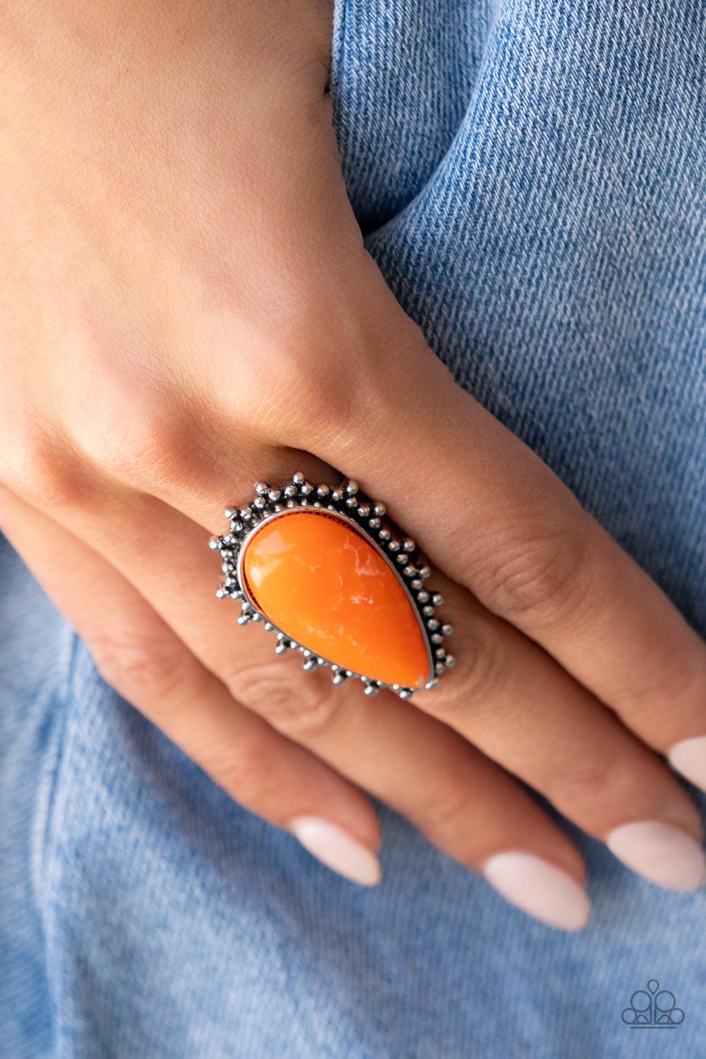 Down-to-Earth Essence Orange Stone Ring - Paparazzi Accessories-on model - CarasShop.com - $5 Jewelry by Cara Jewels