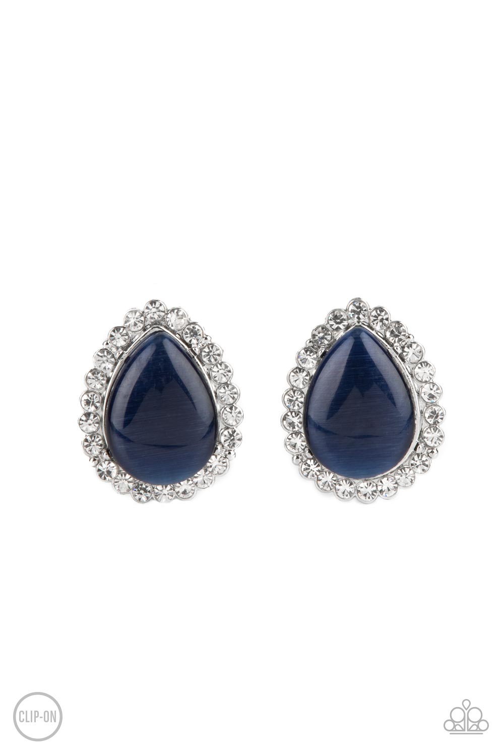 Downright Demure Blue Cat's Eye Stone Clip-On Earrings - Paparazzi Accessories- lightbox - CarasShop.com - $5 Jewelry by Cara Jewels