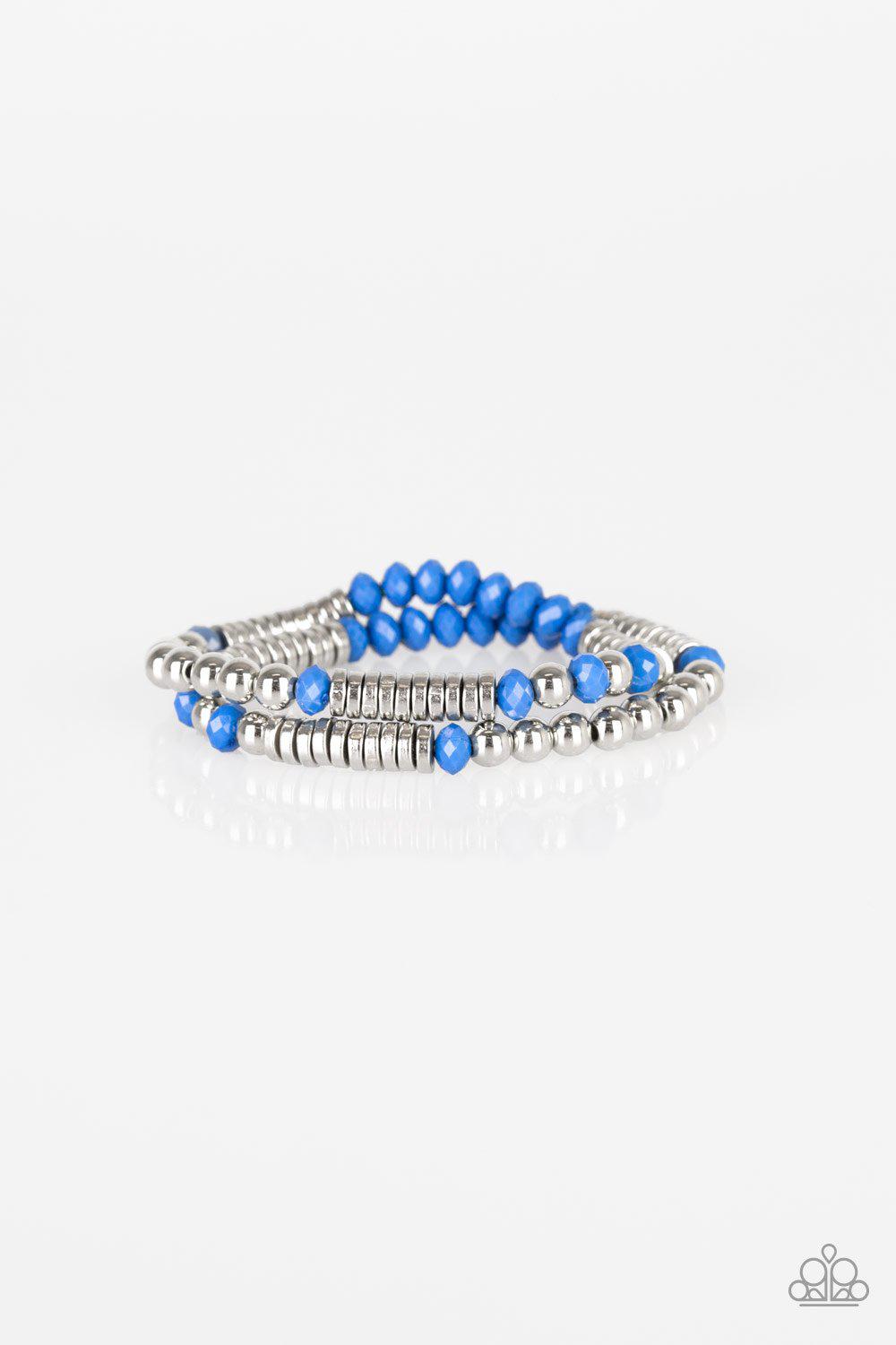 Downright Dressy Blue and Silver Stretch Bracelet Set - Paparazzi Accessories-CarasShop.com - $5 Jewelry by Cara Jewels