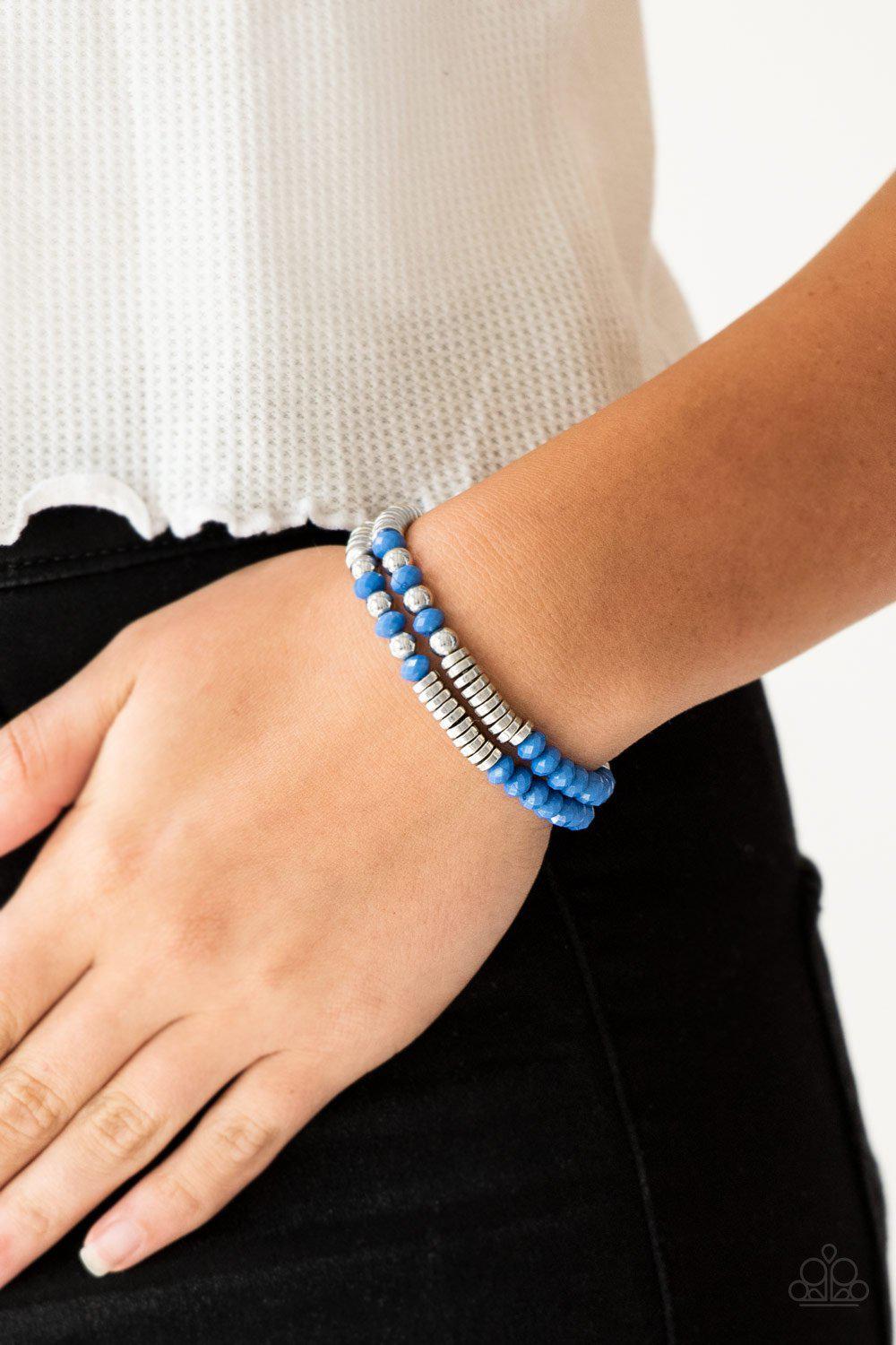 Downright Dressy Blue and Silver Stretch Bracelet Set - Paparazzi Accessories-CarasShop.com - $5 Jewelry by Cara Jewels