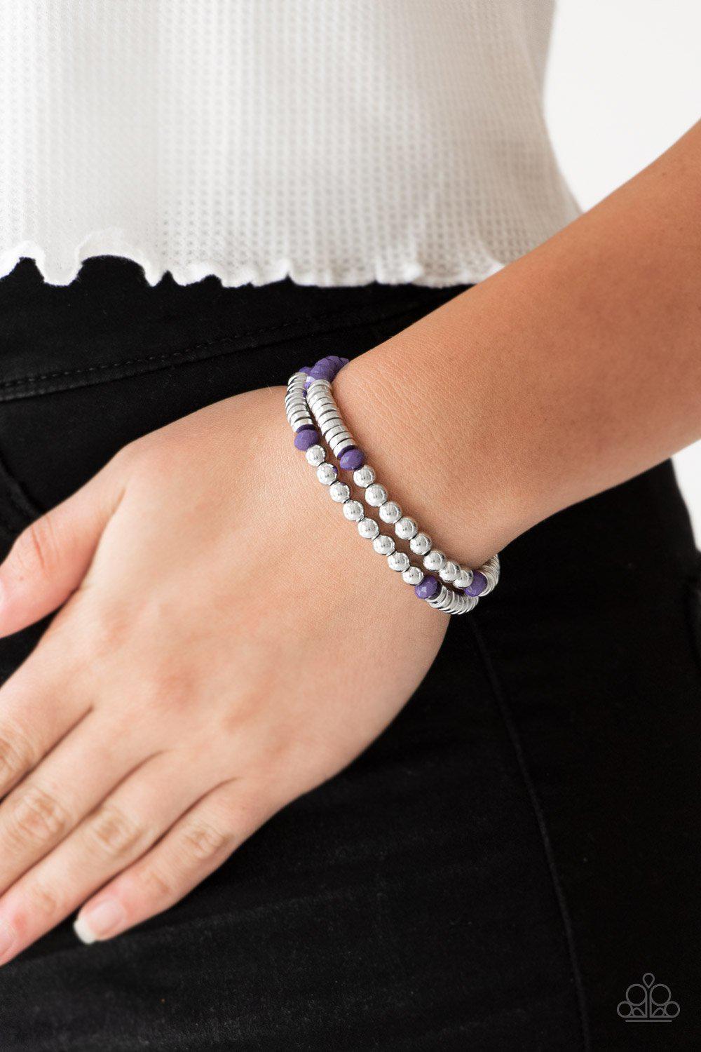 Downright Dressy Purple and Silver Stretch Bracelet Set - Paparazzi Accessories-CarasShop.com - $5 Jewelry by Cara Jewels