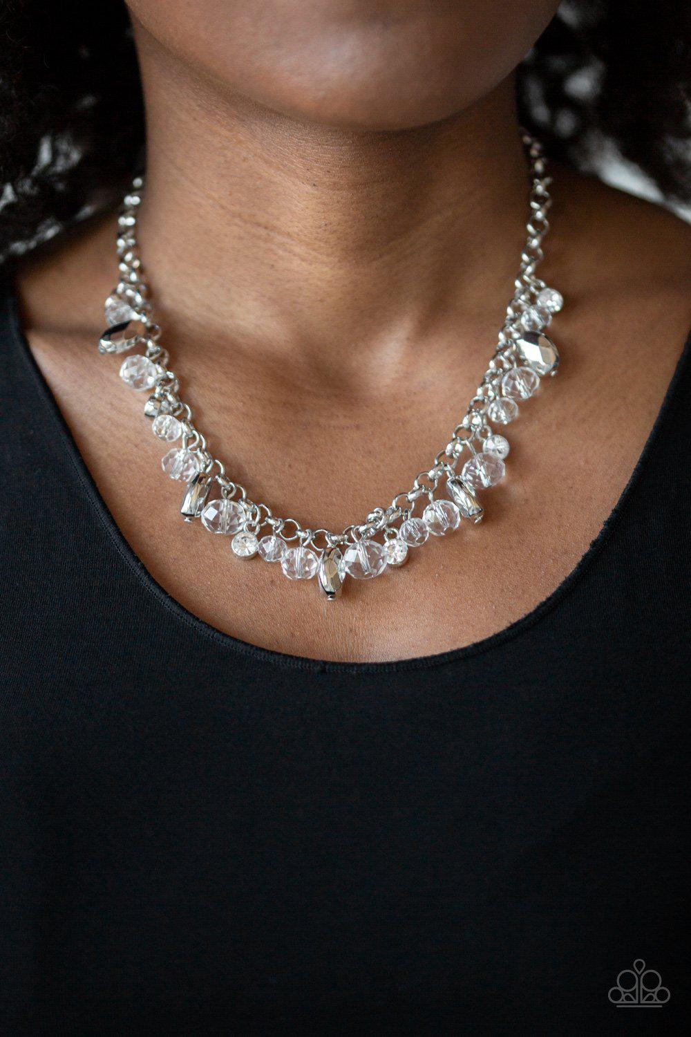 Downstage Dazzle White Necklace - Paparazzi Accessories - model -CarasShop.com - $5 Jewelry by Cara Jewels