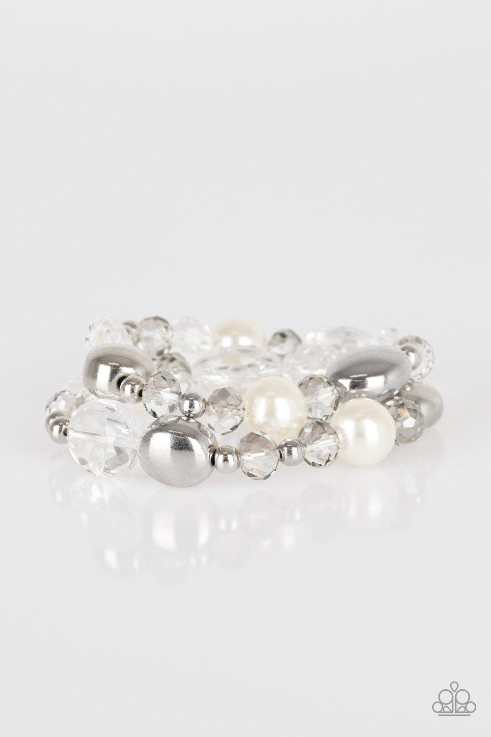 Downtown Dazzle Silver and White Bracelet Set - Paparazzi Accessories-CarasShop.com - $5 Jewelry by Cara Jewels