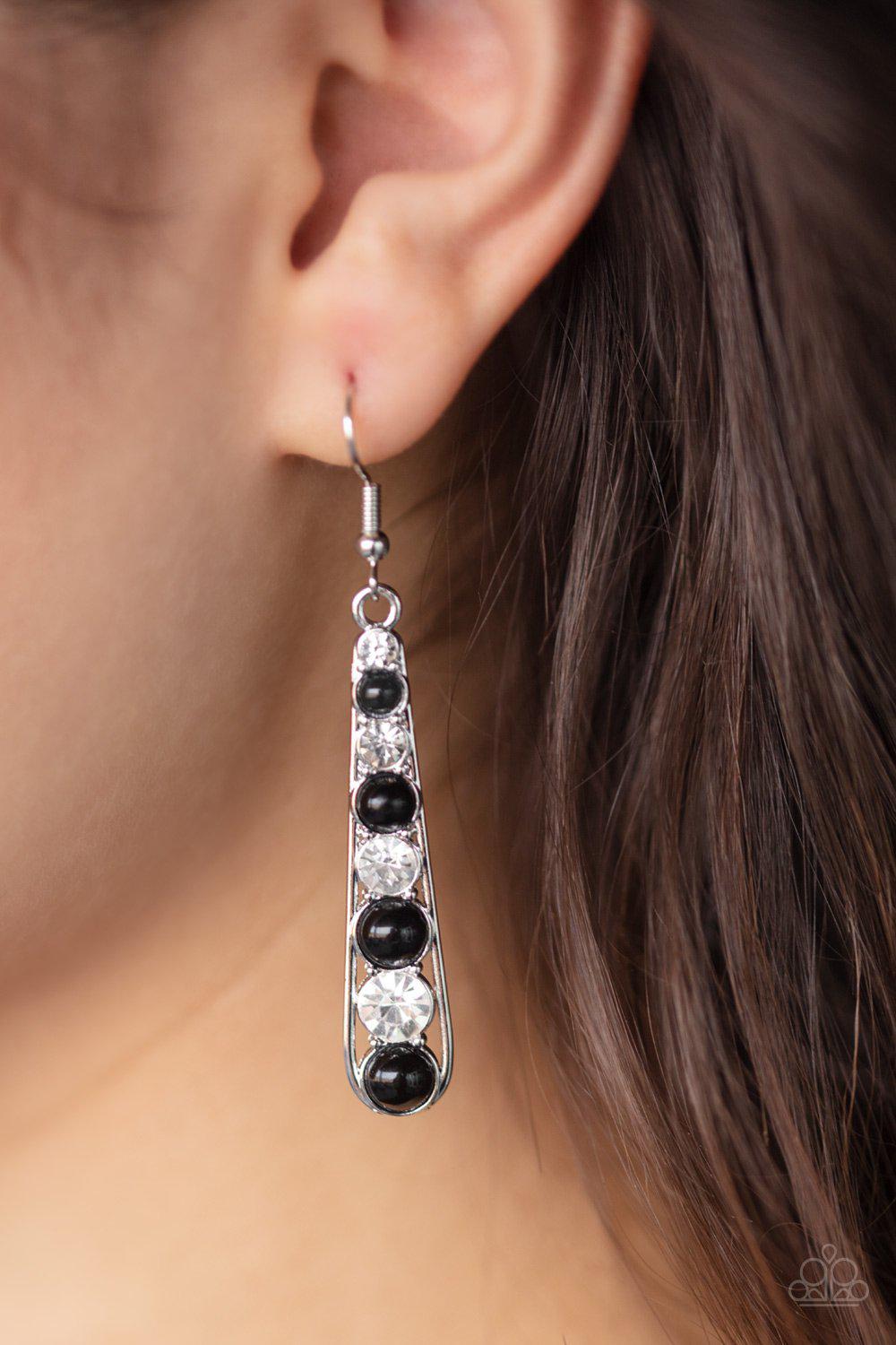 Drawn Out Drama Black and White Earrings - Paparazzi Accessories-CarasShop.com - $5 Jewelry by Cara Jewels