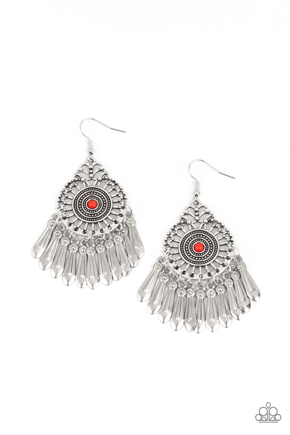 Dream a Little DREAMCATCHER Red and Silver Earrings - Paparazzi Accessories- lightbox - CarasShop.com - $5 Jewelry by Cara Jewels