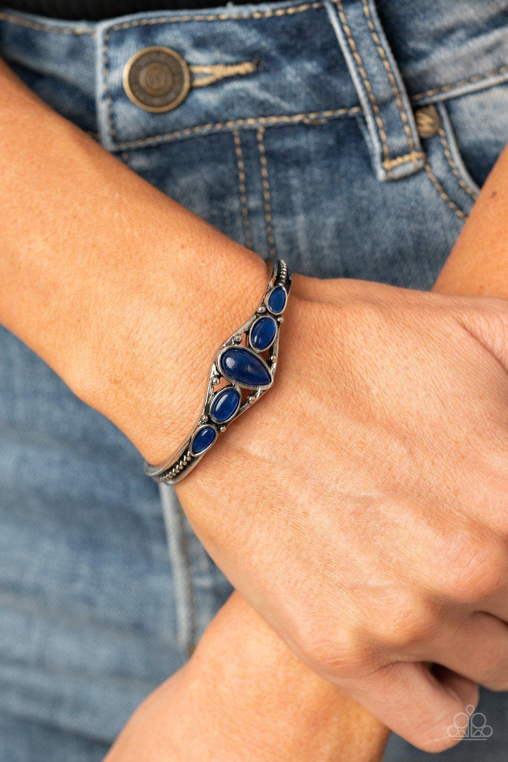 Dream Beam Blue Stone Cuff Bracelet - Paparazzi Accessories- model - CarasShop.com - $5 Jewelry by Cara Jewels
