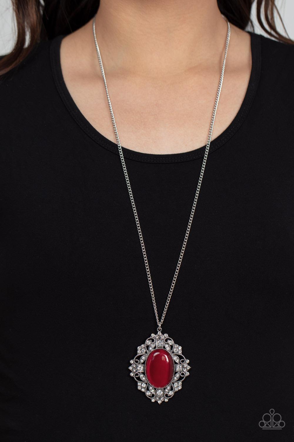 Dream Board Dazzle Red Cat&#39;s Eye Stone Necklace - Paparazzi Accessories-on model - CarasShop.com - $5 Jewelry by Cara Jewels