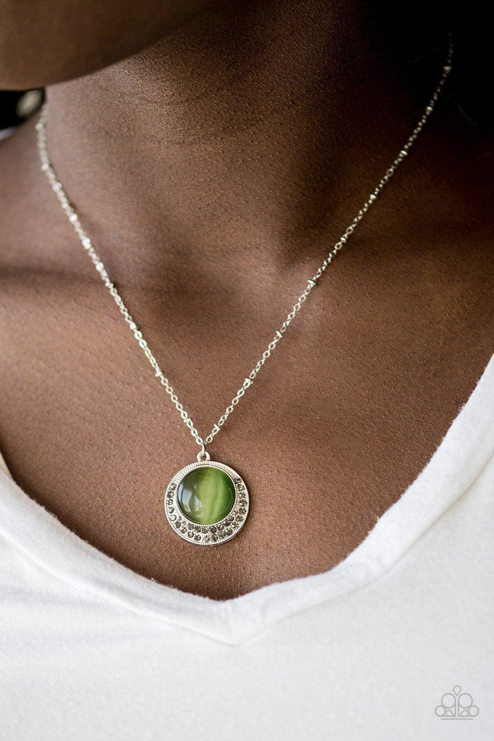 Dream Girl Glow Green Moonstone Necklace and matching Earrings - Paparazzi Accessories-CarasShop.com - $5 Jewelry by Cara Jewels