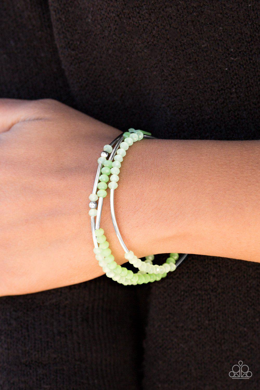 Dream Gleam Green and Silver Stretch Bracelet Set - Paparazzi Accessories-CarasShop.com - $5 Jewelry by Cara Jewels