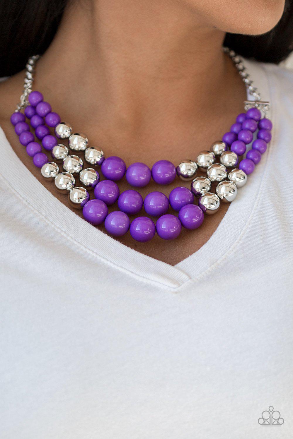 Dream Pop Purple and Silver Necklace and matching Earrings - Paparazzi Accessories-CarasShop.com - $5 Jewelry by Cara Jewels