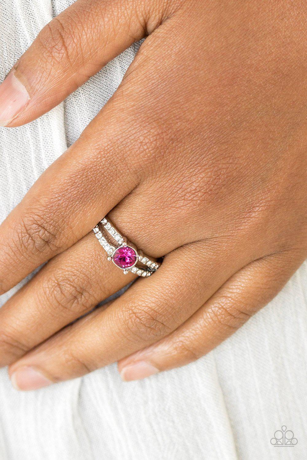 Dream Sparkle Pink Rhinestone Ring - Paparazzi Accessories- model - CarasShop.com - $5 Jewelry by Cara Jewels