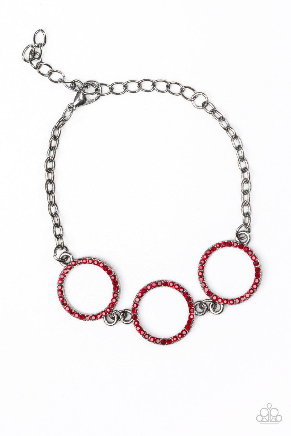 Dress The Part Red Gem and Gunmetal Bracelet - Paparazzi Accessories-CarasShop.com - $5 Jewelry by Cara Jewels