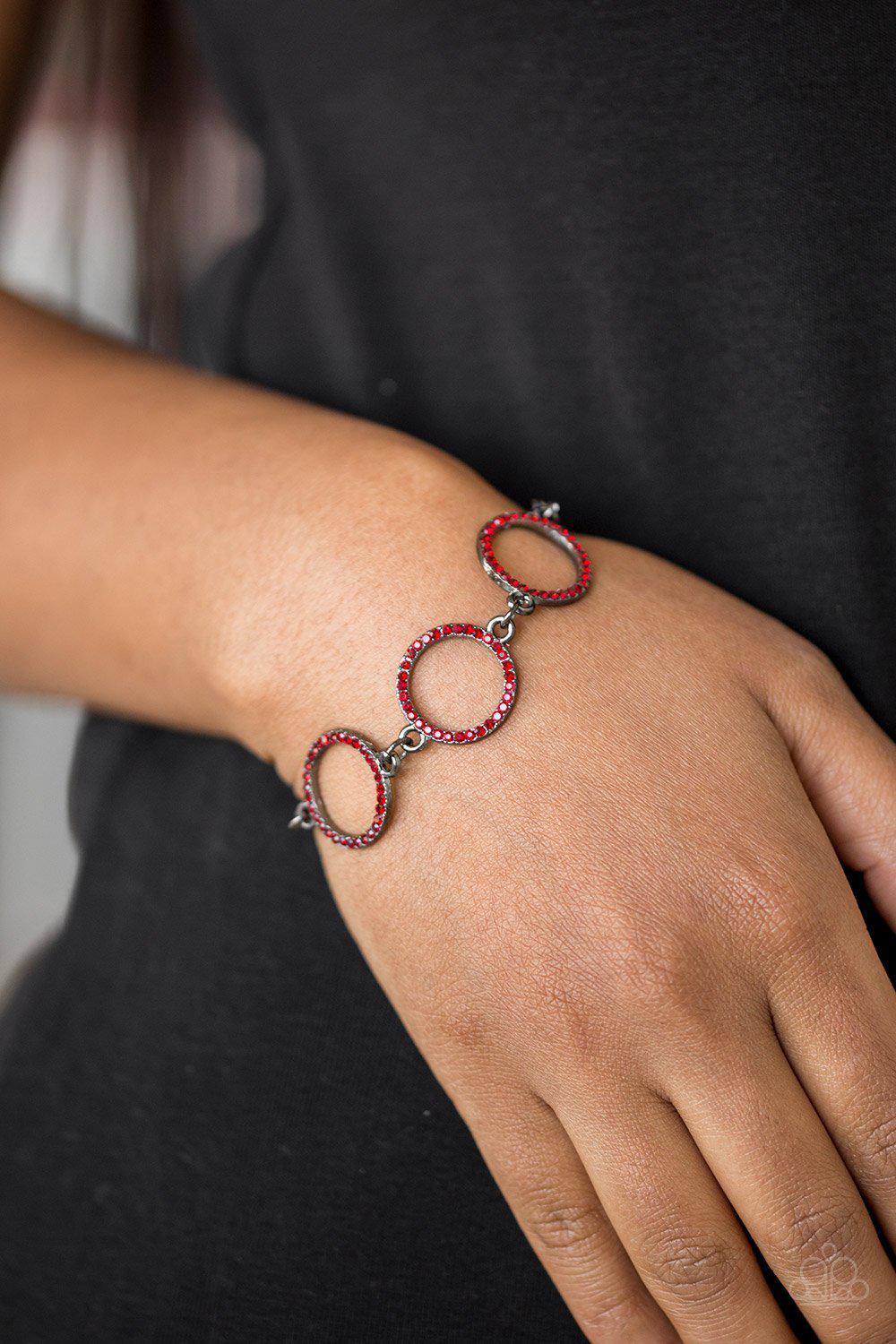 Dress The Part Red Gem and Gunmetal Bracelet - Paparazzi Accessories-CarasShop.com - $5 Jewelry by Cara Jewels