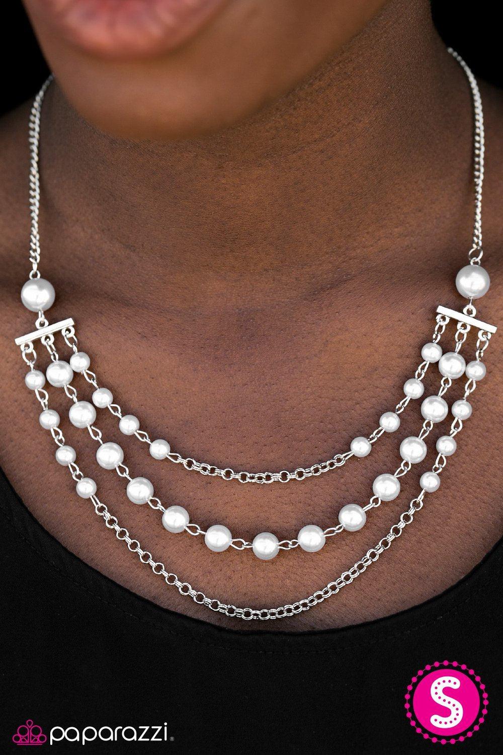 Dressed for Success Silver Pearl Necklace - Paparazzi Accessories-CarasShop.com - $5 Jewelry by Cara Jewels