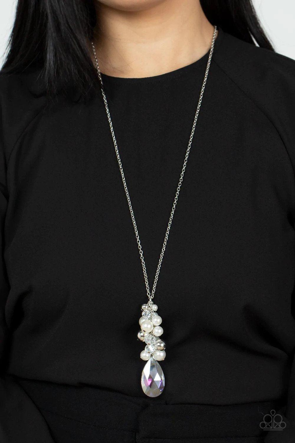 Drip Drop Dazzle White Necklace - Paparazzi Accessories- lightbox - CarasShop.com - $5 Jewelry by Cara Jewels