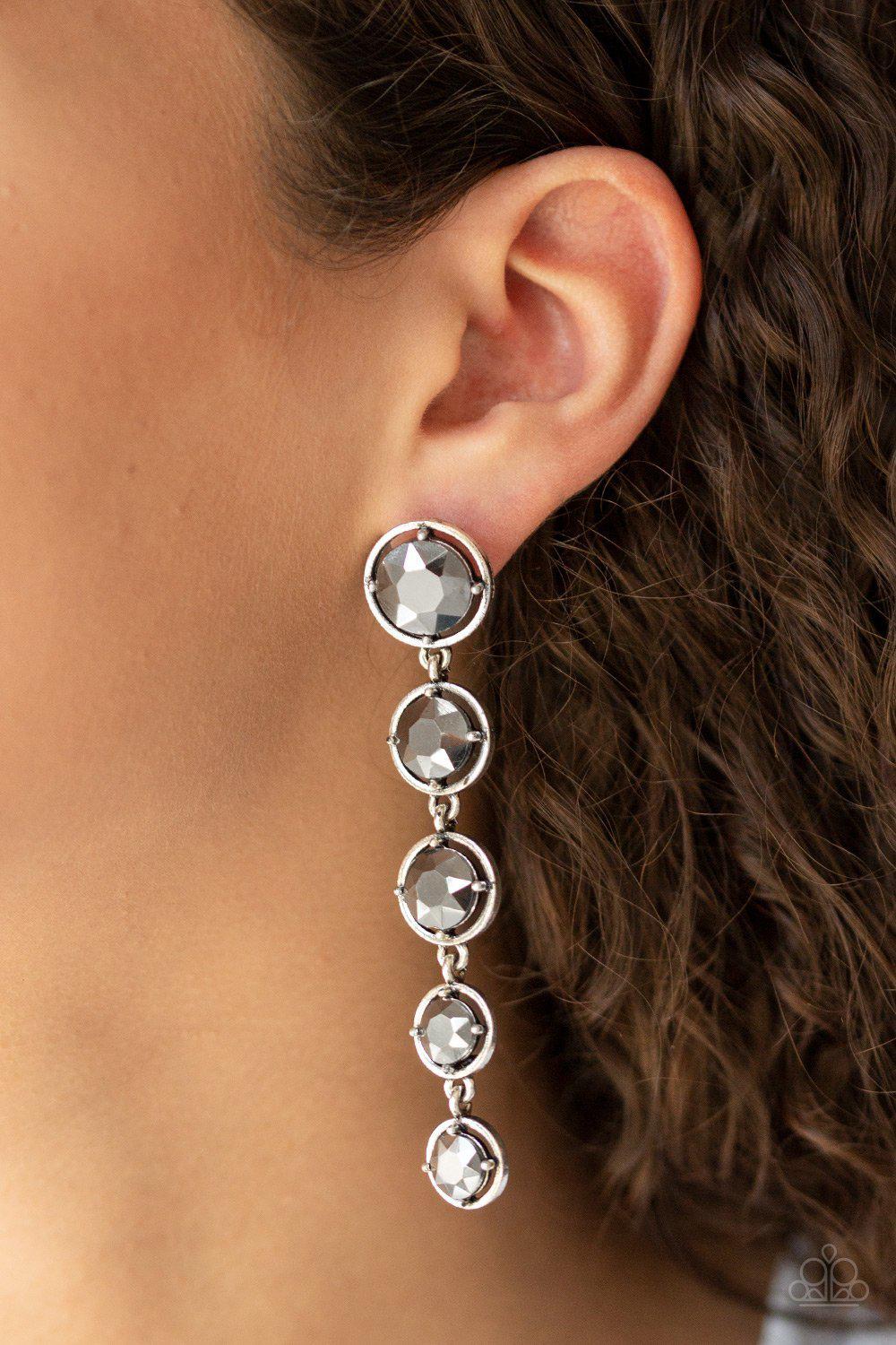 Drippin In Starlight Silver Gem Earrings - Paparazzi Accessories-CarasShop.com - $5 Jewelry by Cara Jewels
