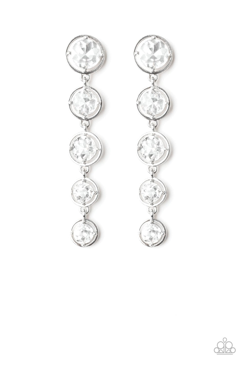Drippin In Starlight White Rhinestone Earrings - Paparazzi Accessories-CarasShop.com - $5 Jewelry by Cara Jewels