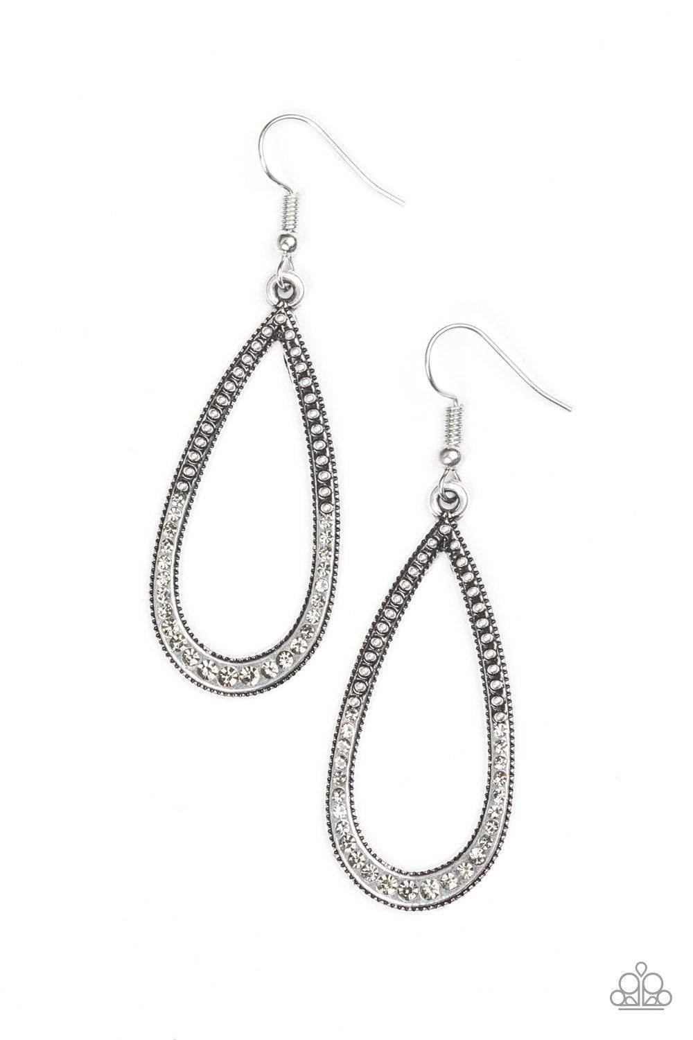 Dripping In Diamonds Silver and Rhinestone Teardrop Earrings - Paparazzi Accessories-CarasShop.com - $5 Jewelry by Cara Jewels
