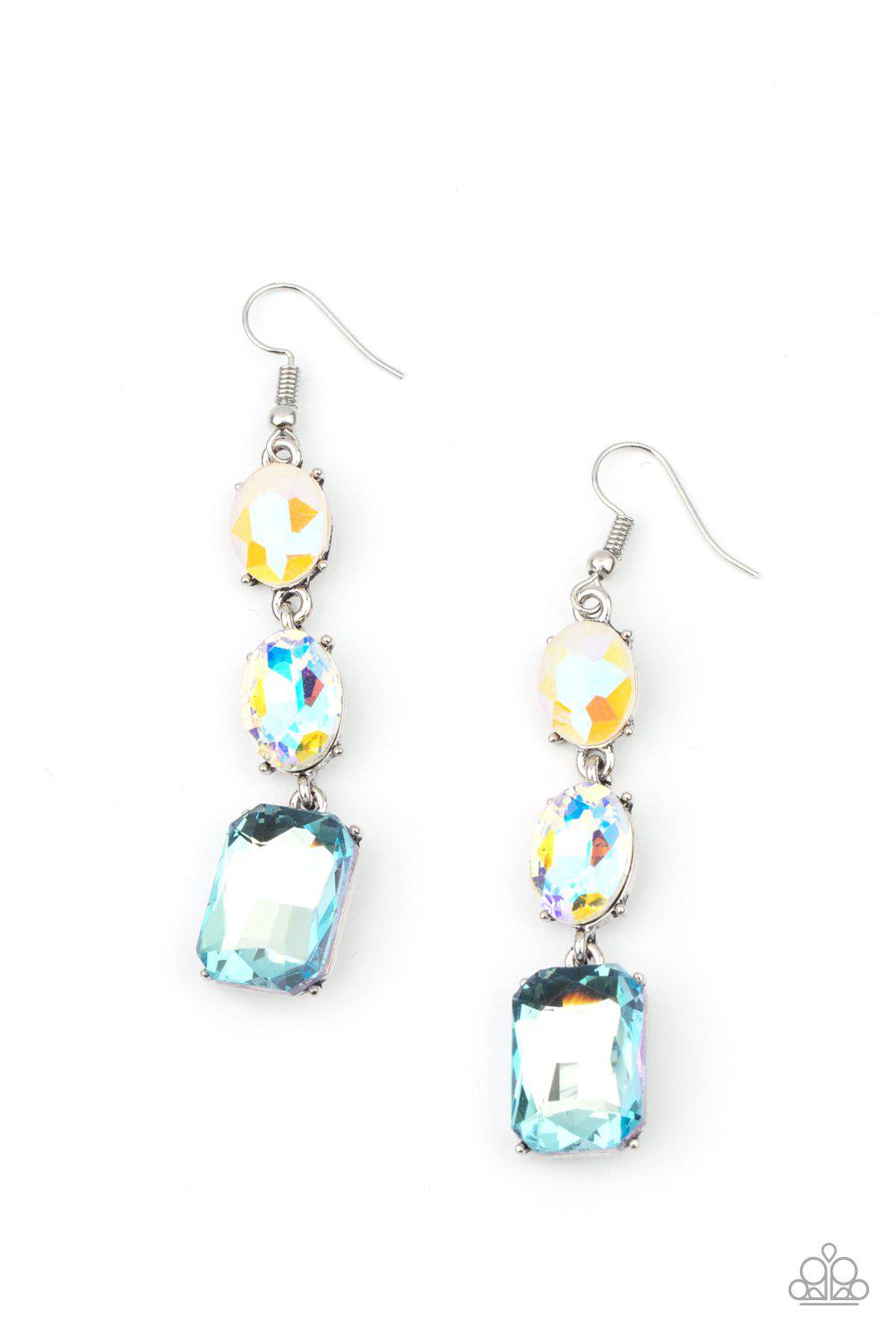 Dripping In Melodrama Blue Iridescent Rhinestone Earrings - Paparazzi Accessories - lightbox -CarasShop.com - $5 Jewelry by Cara Jewels