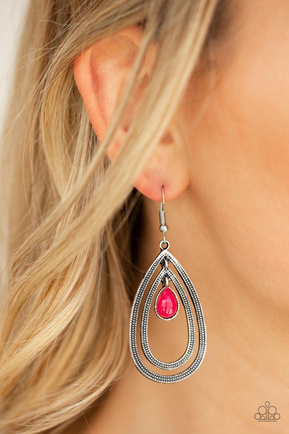 Drops of Color Pink Teardrop Earrings - Paparazzi Accessories - model -CarasShop.com - $5 Jewelry by Cara Jewels
