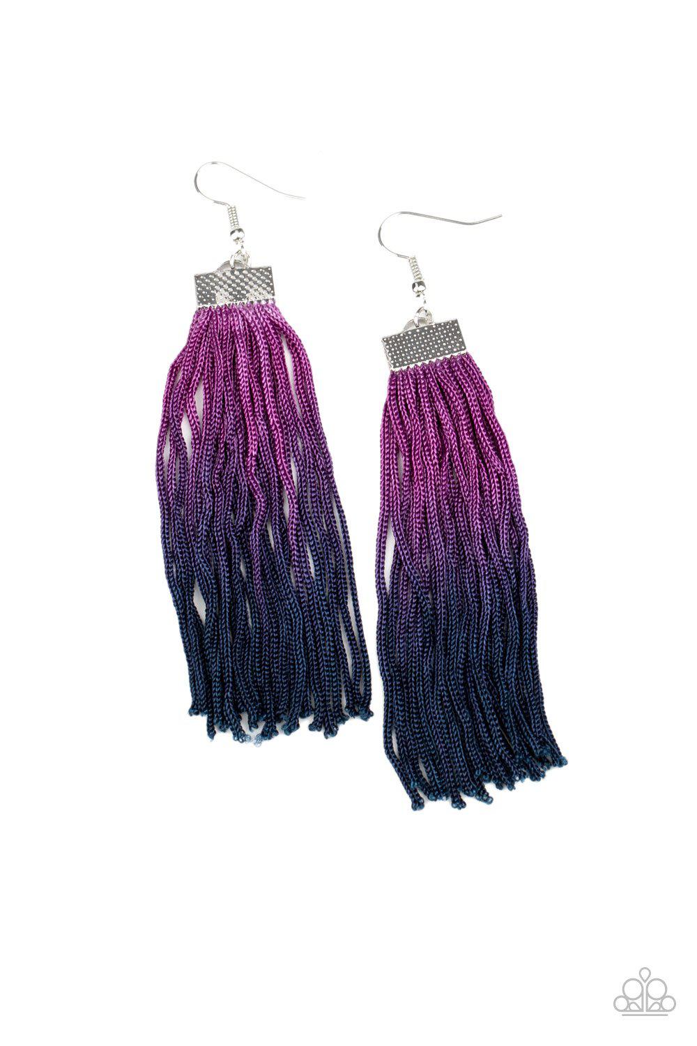 Dual Immersion Purple and Blue Tassel Earrings - Paparazzi Accessories - lightbox -CarasShop.com - $5 Jewelry by Cara Jewels