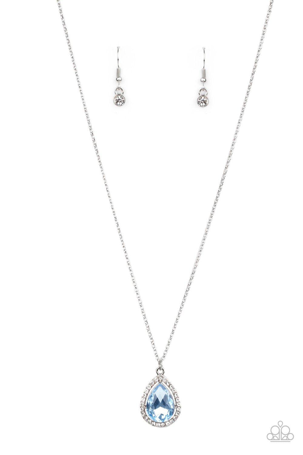 Duchess Decorum Blue Rhinestone Teardrop Pendant Necklace - Paparazzi Accessories- lightbox - CarasShop.com - $5 Jewelry by Cara Jewels