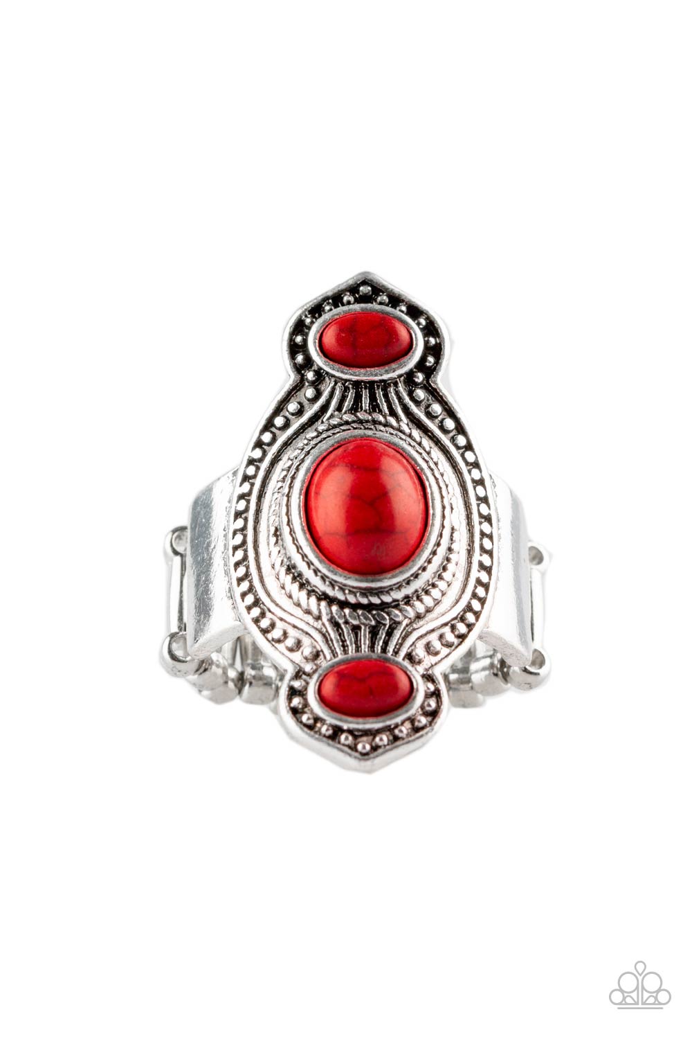 Dune Drifter Red Stone and Silver Ring - Paparazzi Accessories- lightbox - CarasShop.com - $5 Jewelry by Cara Jewels