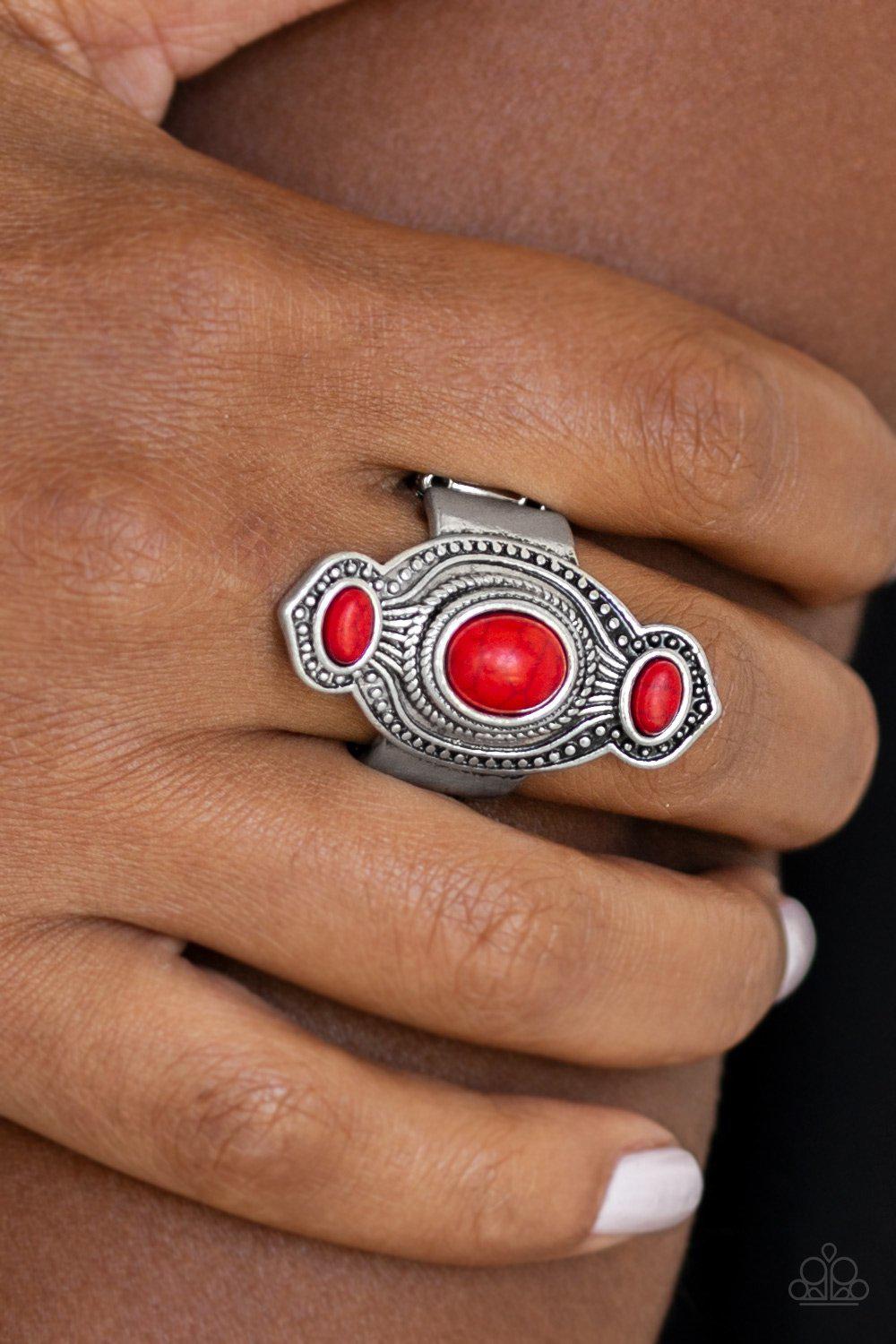 Dune Drifter Red Stone and Silver Ring - Paparazzi Accessories- model - CarasShop.com - $5 Jewelry by Cara Jewels