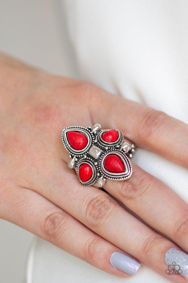 Dune Runner Red Stone Ring - Paparazzi Accessories-on model - CarasShop.com - $5 Jewelry by Cara Jewels