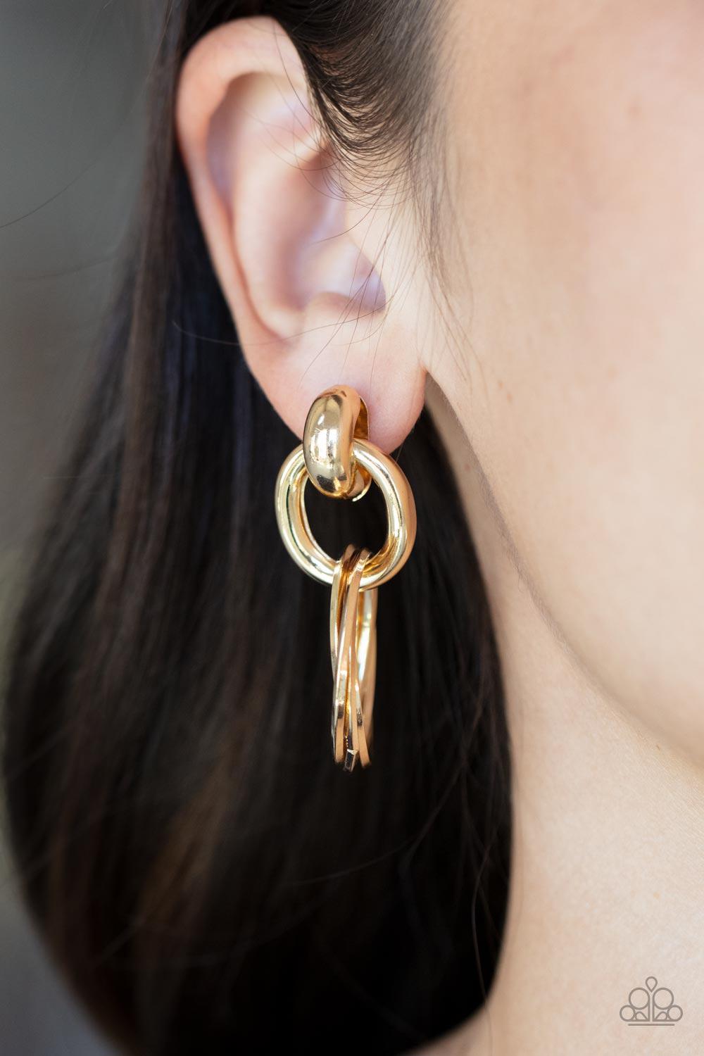 Dynamically Linked Gold Post Earrings - Paparazzi Accessories- lightbox - CarasShop.com - $5 Jewelry by Cara Jewels